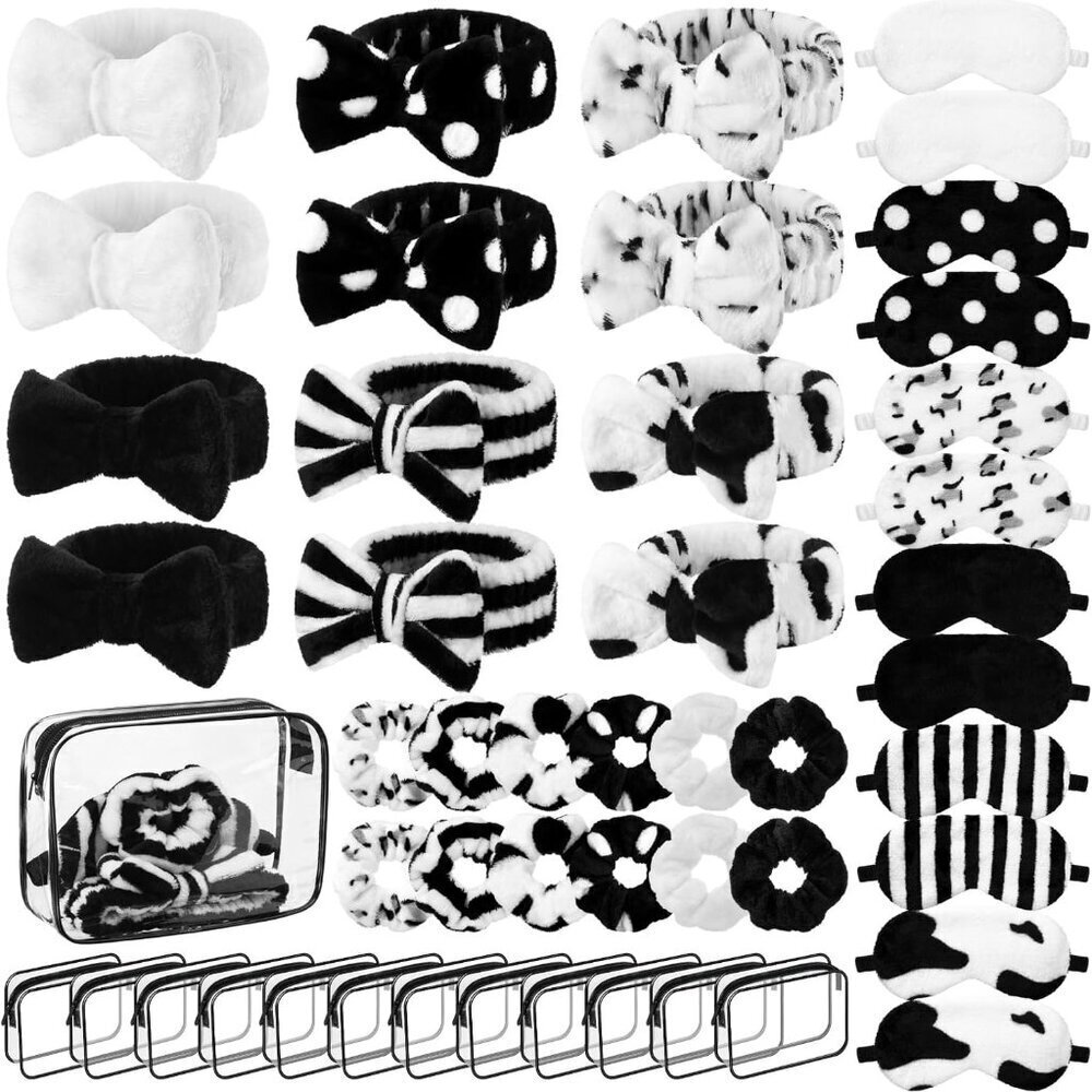 Spa Party Supplies for Women 48 Pieces Eye Masks Headbands Scrunchies Bags